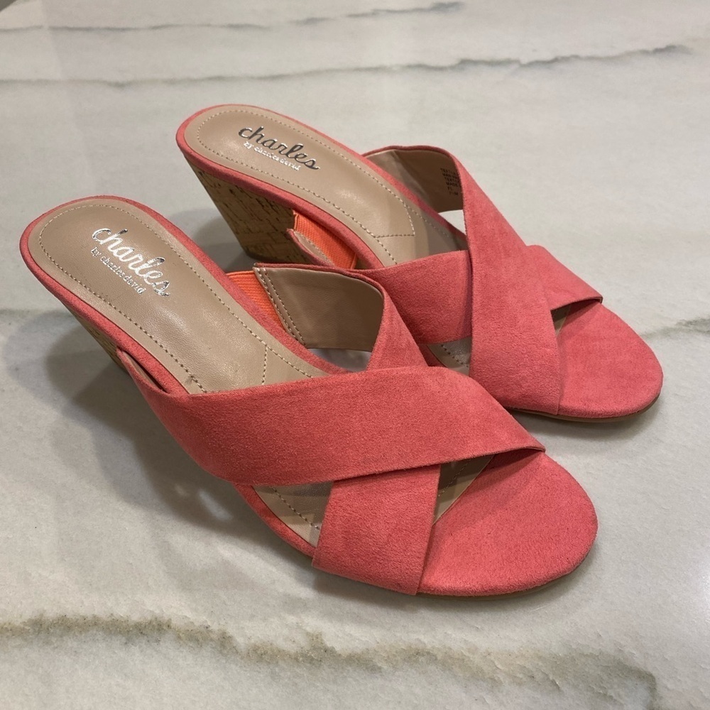 Charles by Charles David Pink Suede Wedges size 7.5 Cork Mules NWOT - Picture 14 of 14